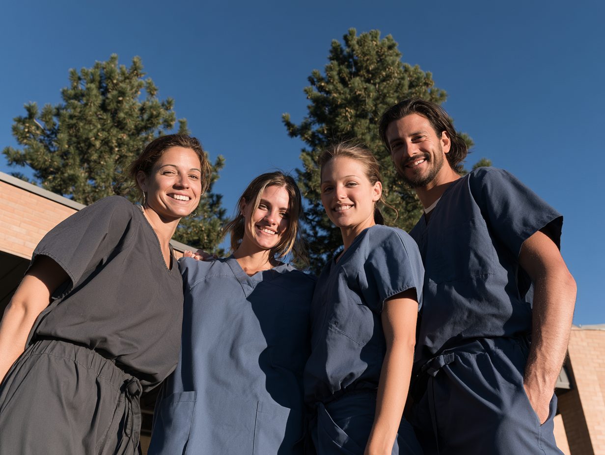 Care team outside Hôpital de Mattawa Hospital on a bright day